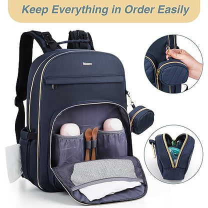 MOMUVO Diaper Bag Backpack, Quilted Baby Bag with Changing Pad & Stroller Straps & Pacifier Case, Large Travel Diaper Bags for Mom Dad, Blue - color: Blue