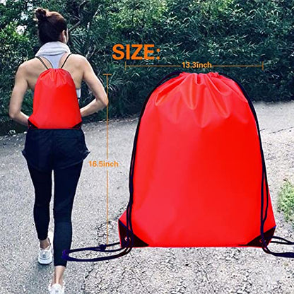 Bulk Drawstring Bags, Polyester Draw String Bags, Gym Sports Cinch Bag Drawstring Backpack for Women Men - color: Red