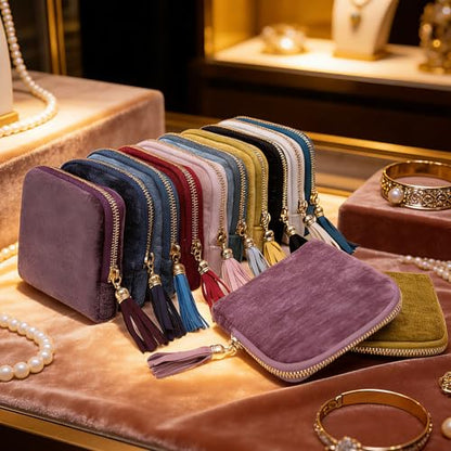 Women's Coin Purses Velvet Mini Travel Jewelry Case Bag with Tassel - color: A-Dark Purple