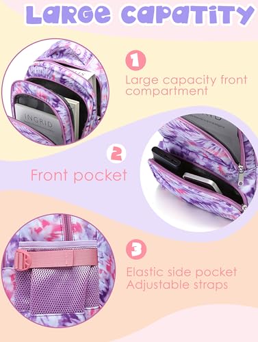 BLUEFAIRY Kids Backpack for Girls 17In Elementary Middle School Bookbag for Aged 6-8 8-10 10-12 Teens Childs Back to School Bag with Laptop Compartment Mochilas Escolares para Niñas de Tie-dye Purple - color: Light Orchid Purple