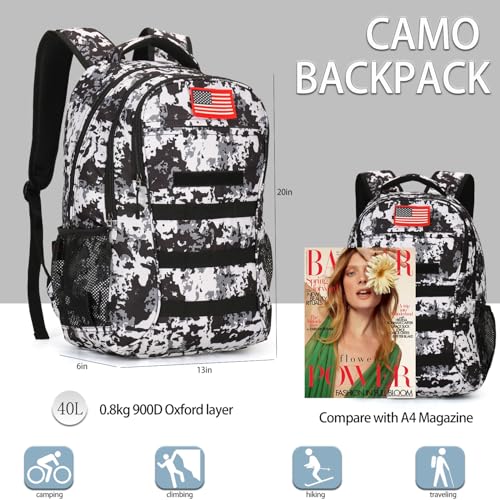 4land Camo Backpack for Boys,Army Boys Backpacks for Elementary Middle School Military,Camouflage Bookbag 40L - color: D-white Camo