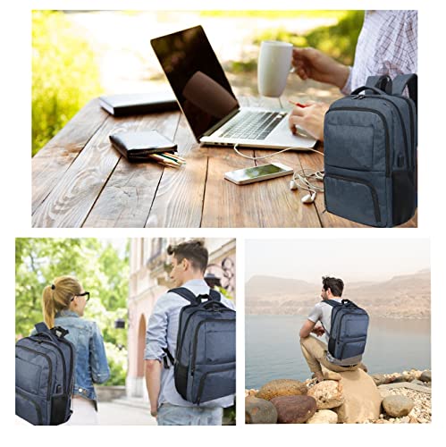 Laptop Backpack Fits 17 Inch Computer, Bussiness Travel Backpack with USB Charging Port and Anti Theft Pocket, Navy - color: A Navy
