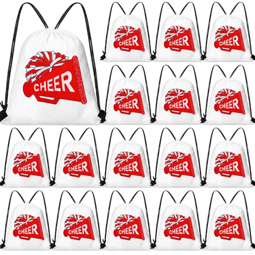 Kacctyen 24 Pcs Cheer Drawstring Backpack Cheer Team Gift Cheerleader Drawstring Gym String Bag Sports Party Favor(Red) - color: Red