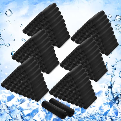 Hosuly 300 Pack Cooling Towels Bulk 40 x 12 Inch Large Chilly Breathable Sweat Sports Cold Towels Sublimation Microfiber Ice Neck Rag for Hot Weather Workout Gym Team Gift (Black) - color: Black