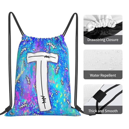 Drawstring Backpack Bag Sport Gym Sackpack Initial Blue Draw String Cinch Bags Bulk String Backpack Storage Bag for Women Men Letters T - color: Letters T