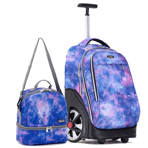 NEW TILAMI 19 Inch Rolling Backpack with Lunch Bag for Girls Boys Wheeled Laptop Backpack Durable Carry-on Bag School Travel, Star Violet - color: Purple Star Violet