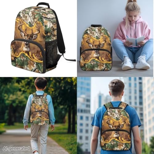 3PCS Backpack for Boys Girls Teens, 3 in 1 Tree Branch Deer Lightweight 17 Inch School Backpack with Lunch Box Pencil Case for Middle High Students - color: Tree Branch Deer