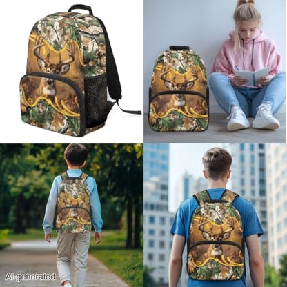 3PCS Backpack for Boys Girls Teens, 3 in 1 Tree Branch Deer Lightweight 17 Inch School Backpack with Lunch Box Pencil Case for Middle High Students - color: Tree Branch Deer