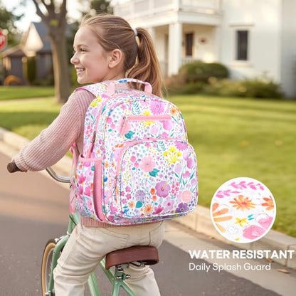 mibasies Girls Backpack with Lunch Box: 3PCS Kids Backpack Set for Kindergarten Elementary - 15 IN Cute Bookbag - Flower Pink - color: Flower Pink