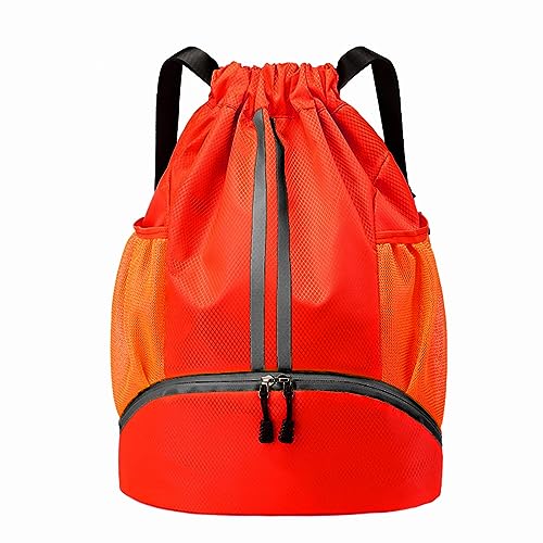 Hoedia Sports Drawstring Backpack - String Swim Gym Bag with Shoes Compartment and Wet Proof Pocket for Women&Men (Red) - color: Red, size: Large