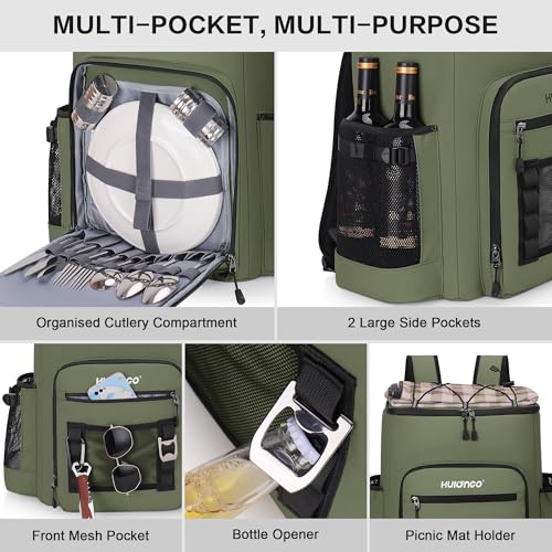 Hulongo Cooler Backpack, 30L Insulated Leakproof Soft Cooler Bag for 52 Cans, Lightweight Backpack for Beach, Picnic, Camping, Hiking, Fishing and Travel - color: Army Green