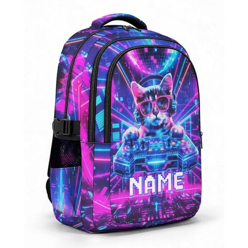 Personalized Backpacks Boys Backpack for Kids Teen Gaming Lovers, Funny Large Custom Cat Bookbag for Students Travel Camping Primary Middle - color: Pink