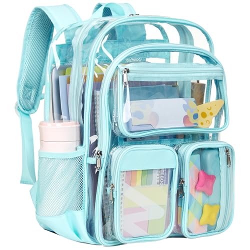 Vorspack Clear Backpack for School - Heavy Duty Transparent Bookbag for Girls Boys Large See Through Backpacks for Teens, Work, Travel, Festival - Sky Blue - color: Sky Blue, size: Large