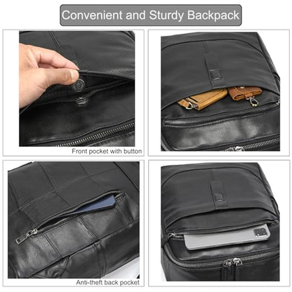 LUUFAN Genuine Leather Backpack for Men, Casual Weekender Backpack Multi Pockets 15.6 Inch Laptop Bag for Travel Business Outdoor, Black - color: 8015h-black