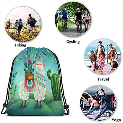 Cute Alpaca Llama Drawstring Bags Backpack Bag Cactus Summer Plant Green Succulent Colorful Art Boho Animal Sport Gym Sack Drawstring Bag String Bag Yoga Bag for Men Women - color: Multi-a82