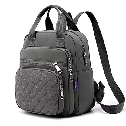Small Backpack for Women Casual Quilted Square Bag Waterproof Multi Pockets Daypack Lightweight Top Handle Satchel - color: Grey