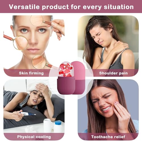 XHJRI Ice Face Roller Massager,Ice Cube Roller for Face, Eyes and Neck Naturally Conditioning and Skin Care,De-Puff Eye Bags,Reduce Migraine Pain,Reusable Massage Silicone Ice Mold (Rose) - color: Rose