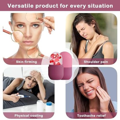 XHJRI Ice Face Roller Massager,Ice Cube Roller for Face, Eyes and Neck Naturally Conditioning and Skin Care,De-Puff Eye Bags,Reduce Migraine Pain,Reusable Massage Silicone Ice Mold (Rose) - color: Rose