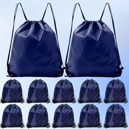 Drawstring Backpack 12PCS Bulk String Backpack Drawstring Bags Sport Gym Cinch Bag Nylon String Bag for Women Men (Blue 12PCS) - color: Blue 12pcs