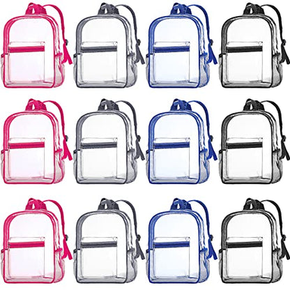 WILLBOND 12Pack Clear Backpack Heavy Duty Transparent Bookbag See Through Waterproof Plastic Backpack Bulk(Multicolor) - color: Rose Red, Blue, Light Gray, Black