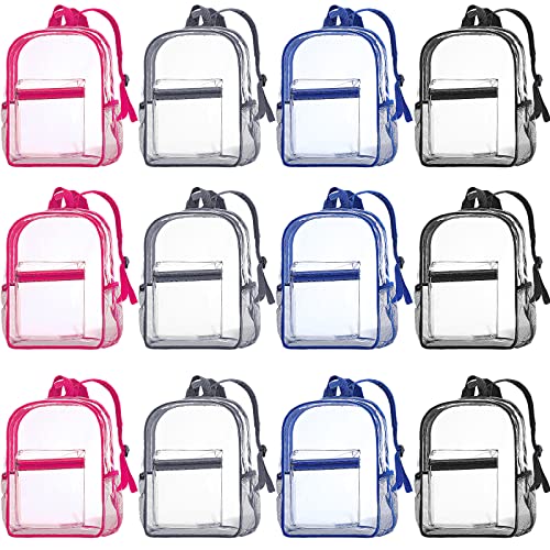 WILLBOND 12Pack Clear Backpack Heavy Duty Transparent Bookbag See Through Waterproof Plastic Backpack Bulk(Multicolor) - color: Rose Red, Blue, Light Gray, Black