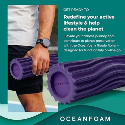 Oceanfoam Ripple Travel Foam Roller (11" x 3.35") Firm Mini Foam Roller for Physical Therapy, Deep Tissue Massage, Back Pain - High Density, Ergonomic Wave Textured - Yoga, Pilates, Exercise (Seafoam) - color: Purple