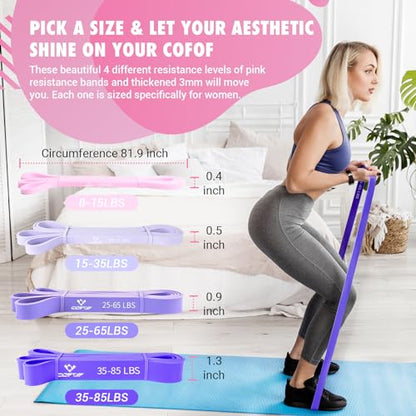 Pull Up Resistance Bands for Women, Thicken Dark Purple Pull Up Assistance Exercise Bands with Training Poster, Resistance Bands for Working Out, Stretching and Physical Therapy(Home Gym)