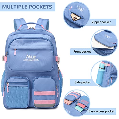 Water Resistant Backpack for Teen Girls Boys Students, Casual Multi Pockets Daypack with 15.6 inch Laptop pocket for Travel School College (Black) - color: Black With Embroidery