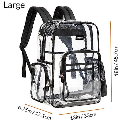 J.CARP Clear Bag Heavy Duty Backpack Durable Transparent See Through Bag - color: Large, Black