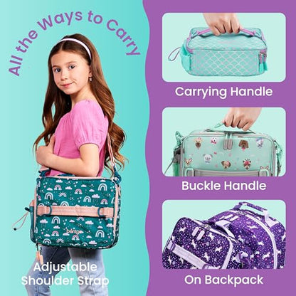 Bentgo Kids Lunch Bag - Durable, Double-Insulated Lunch Bag for Kids 3+; Holds Lunch Box, Water Bottle, & Snacks; Easy-Clean Water-Resistant Fabric & Multiple Zippered Pockets (Mermaid) - color: Mermaid