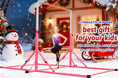 Marfula Gymnastic Bar For Kid and Teenage of 3-25, 5Ft/8 FT Base Length 4Ft Width 5Ft Adjust Height, Gymnastic Kip Bar For Gymnast, Gymnastic Training Equipment For Professional Training Home Club Use - color: Pink (New Style - 8 Ft Base)