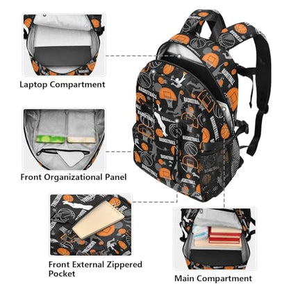 Basketball Rebounds Black Pattern Travel Backpack for Men Women Water Resistant 20L Large Capacity Laptop Backpack Fits 14 Inch Computer Tote Bag for Commute School College Business