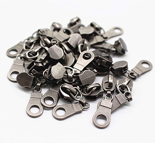 YaHoGa 50PCS #5 Gunmetal Pulls for Nylon Coil Zippers Gun Metal Zipper Sliders for Luggages Purses Bags Bulk(Gunmetal) - color: Gunmetal
