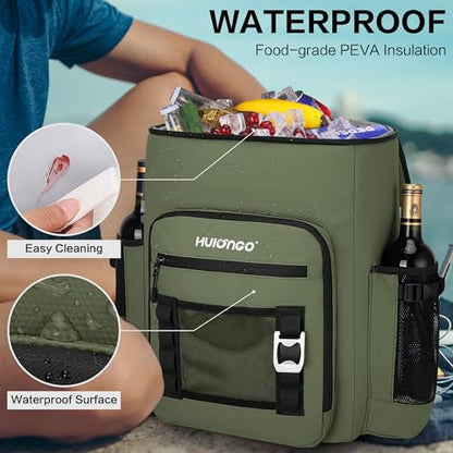 Hulongo Cooler Backpack, 30L Insulated Leakproof Soft Cooler Bag for 52 Cans, Lightweight Backpack for Beach, Picnic, Camping, Hiking, Fishing and Travel - color: Army Green