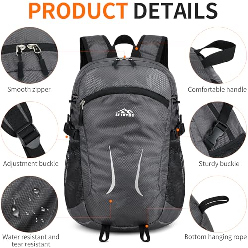 Small Hiking Backpack 35L Travel Lightweight Hiking Packable Daypack Water-Resistant Foldable Backpacks for Women Men Camping (Grey) - color: Grey, size: 35L