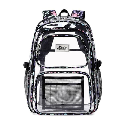 OKKID Heavy Duty Clear Backpack for School Girls Clear Bookbag Transparent Backpack for work See Through Plastic School Bags - color: Black