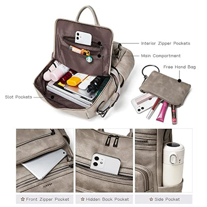 Shrrie Backpack Purse for Women Leather Backpack Fashion Designer Travel Backpack Convertible Shoulder Bag - color: 2-3-two-toned Gray