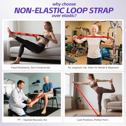 Non Elastic Stretching Strap with Loops - Yoga Straps for Physical Therapy, Durable Stretch Bands for Exercise, Flexibility Training, Hamstring & Leg Stretcher, Yoga/Pilates/Gymnastics - color: Red
