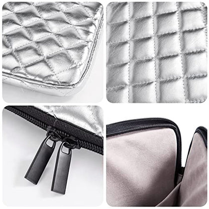 Puffy Laptop Sleeve 11 12 13 13.3 14 15 15.6 inch Puffy Laptop Case Protective Bag Quilted PU Leather Lined Padded - color: Silver Quilted, size: 14-15 Inch