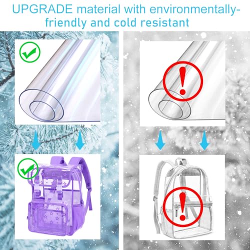 17" Clear Backpack for School, Girls Kids Transparent Bookbag Set, 3Pcs Stadium Approved See Through Backpack with Lunch Box (Purple) - color: Star Purple