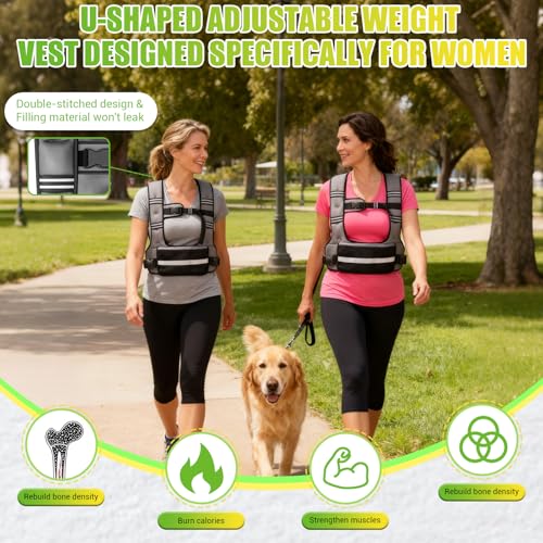 Adjustable Weighted Vest for Women, 6-12lb U-Shaped Weight Vest with 6 Iron Sand Bags & Adjustable Buckle Straps, Rucking Vest with Plus Pockets for Running, Walking and Strength Training - color: Gray