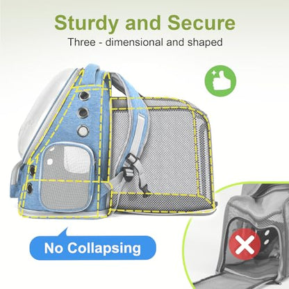 Cawypety Expandable Cat Backpack,Cat Bubble Backpack Carrier for Carrying Cats, Pets and Small Dogs,Airline-Approved,Designed for Travel, Hiking, Walking,Car （Blue - color: Square Expandable- Blue