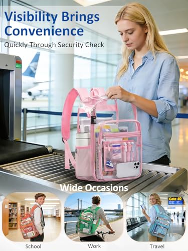 Extra Large Clear Backpack with TSA Lock, Heavy Duty Transparent See Through Clear Bookbag for College, Work, Travel, Casual Sport, Pink - color: Pink