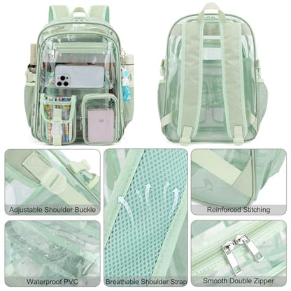 Clear Backpack Heavy Duty Transparent Backpacks Stadium Approved for School Work Sport Travel (Matcha Green) - color: Matcha Green