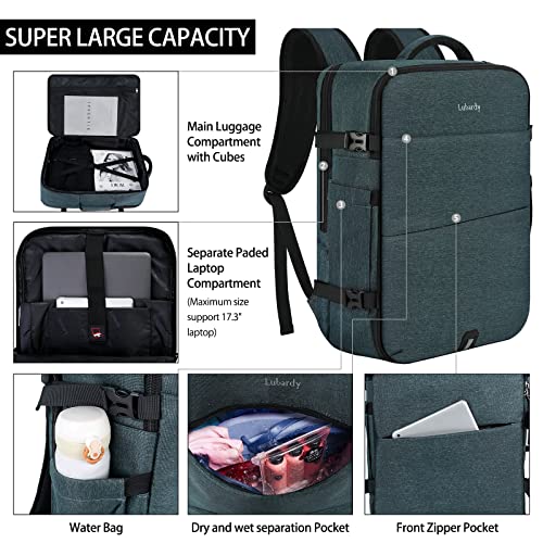 Lubardy Travel Backpack for Men Women 17 Inch Flight Approved Carry on Backpack Waterproof Large 40L Luggage Daypack Business College Weekender Overnight Laptop Backpack with 3 Packing Cubes, Blue - color: Blue(backpack With 3 Packing Cubes)