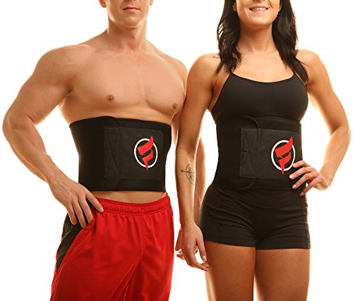 Fitru Waist Trimmer Sauna Ab Belt for Women & Men - Waist Trainer Stomach Wrap - color: Black, size: M: 8" X 42"