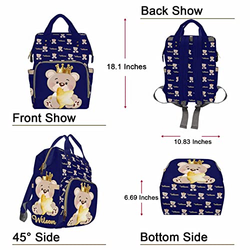 Artsadd Personalized Bear Diaper Bag Backpack for Baby Boys, Custom Name Large Capacity Multifunction Nappy Bags Mommy Waterproof Travel Daypack - color: Bear 10