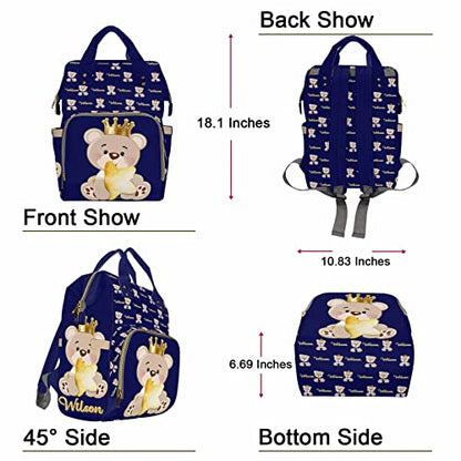 Artsadd Personalized Bear Diaper Bag Backpack for Baby Boys, Custom Name Large Capacity Multifunction Nappy Bags Mommy Waterproof Travel Daypack - color: Bear 10