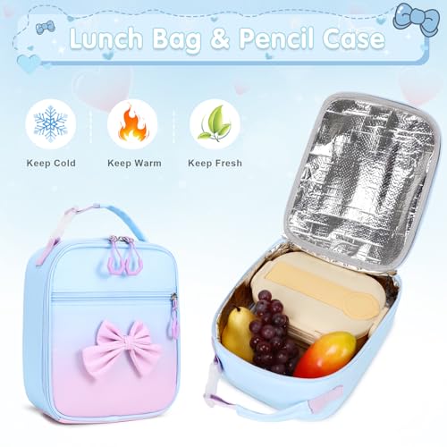 ACESAK Girls Backpack - 3PCS Backpack for Girls Cute School Backpacks for Girl Kindergarten Elementary Preschool Middle Kids School Bags with Lunch Box Pencil Case Set (Blue Purple) - color: Blue Purple