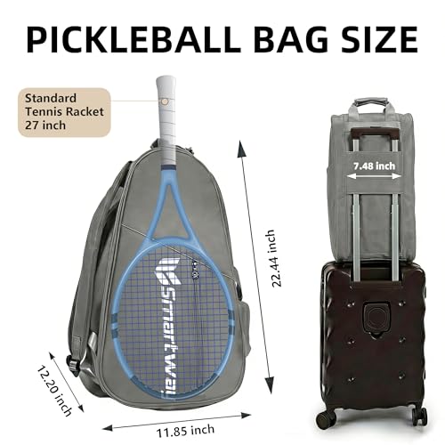 Smartway Tennis Bag for Men Women, 6 Rackets Large Racquet Bag with Shoe Compartment & Insulated Pocket, Waterproof Gym Backpack & Sports Duffel for Pickleball, Training and Daily Use - color: Gray